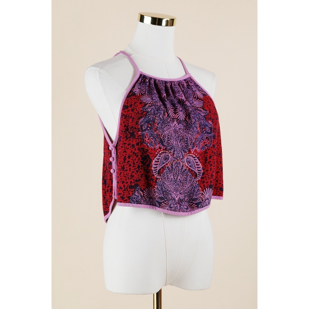 Sz XS Free People Break Free Cropped Floral Red & Purple Boho Tank Top EUC